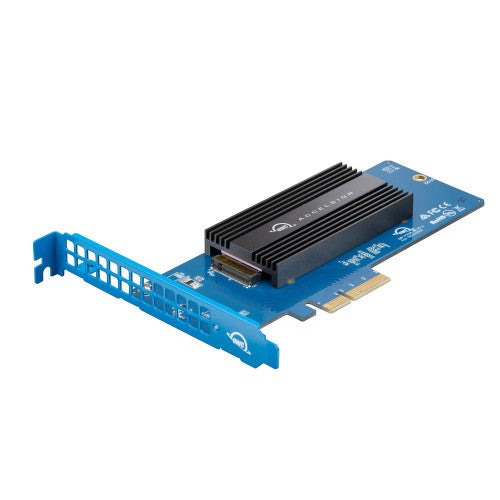 OWC Accelsior 1M2 PCIe NVMe M.2 SSD adapter Card with M.2 NVMe SSD installed OWC Accelsior 1M2 PCIe NVMe M.2 SSD adapter Card with M.2 NVMe SSD installed